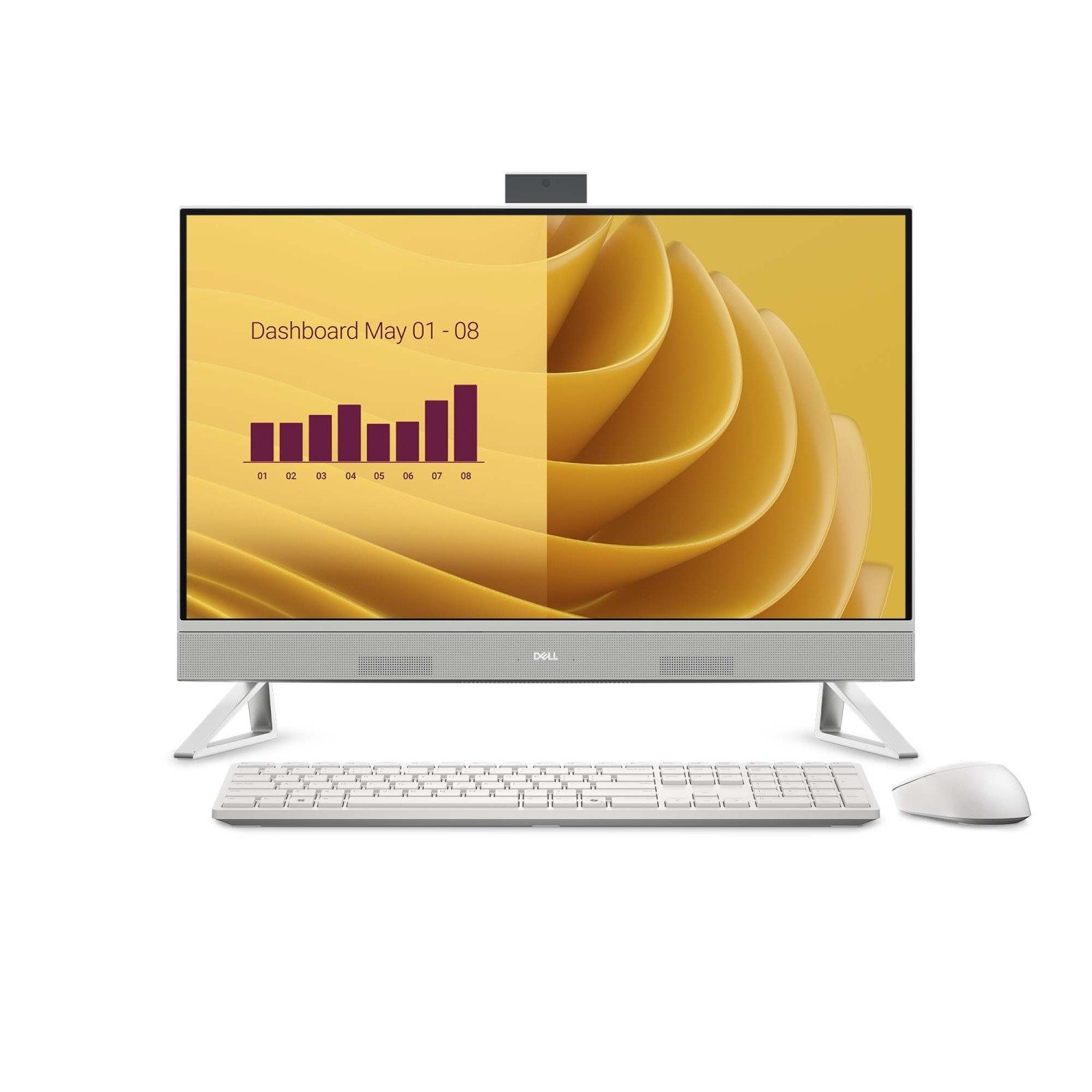 Desktop Dell AIO EC27250 | 13th Gen Intel Ci5-1334U Processor, 16GB DDR5, 512GB NVMe SSD, Win11 + MSO 24 + M366, 1Yr McAfee, 27 Inch Non-Touch FHD 5MP IR Tiltable Camera, Integrated, Wireless Keybd & Mouse, White