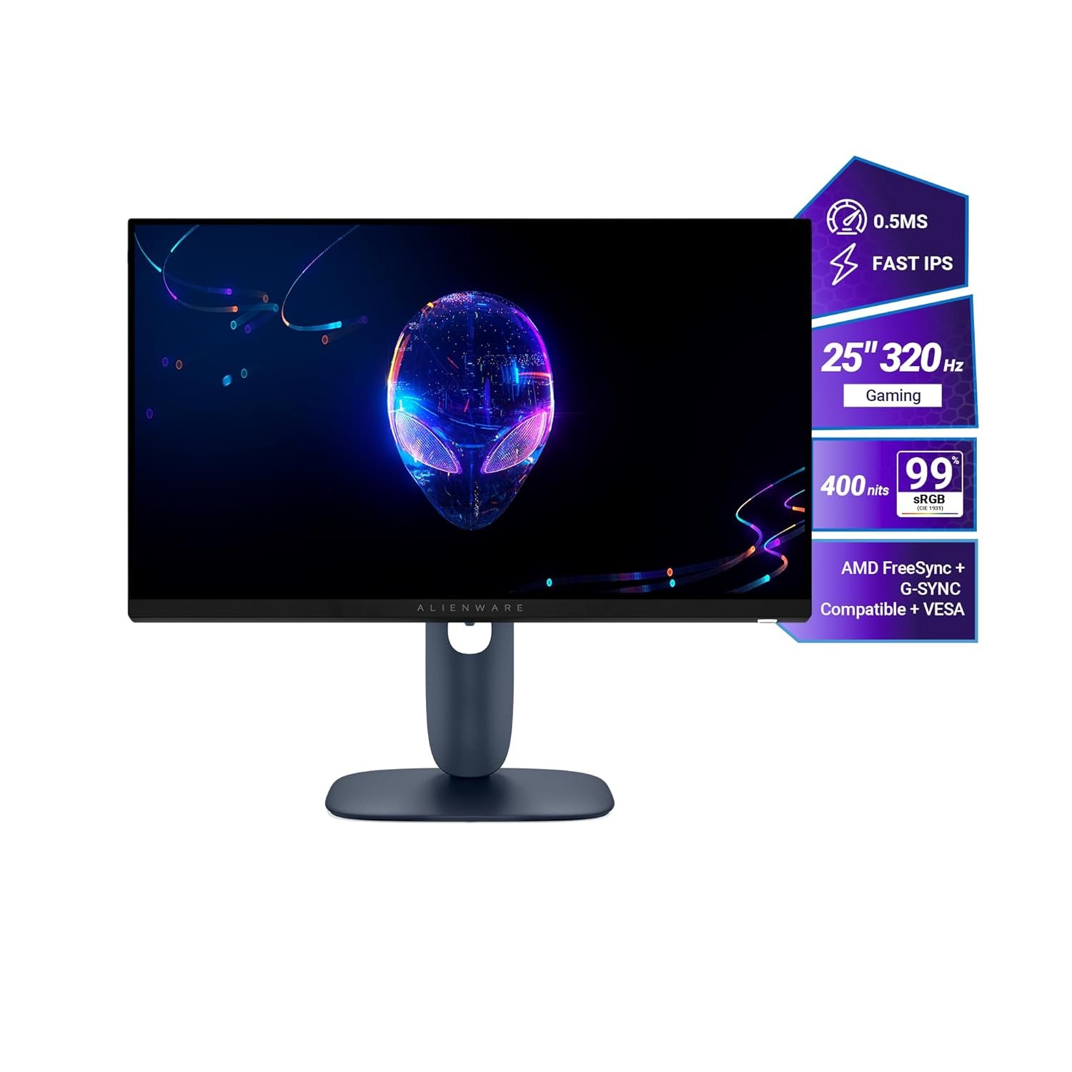 Monitor Dell Alienware AW2525HM Gaming | 25″ FHD Fast IPS display with ultra-smooth 320Hz refresh rate and 0.5ms response. Supports FreeSync & G-SYNC, 400 nits brightness, ergonomic stand, multiple ports, and esports-grade performance in a sleek design.