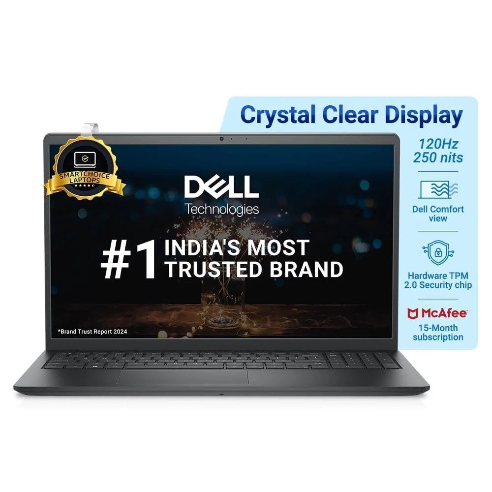 Laptop Dell 15 DC15250 | 15.6″ FHD anti-glare IPS 120Hz display (250 nits). Powered by Intel Core 3 100U (14th Gen), 8GB DDR4 RAM, 512GB NVMe SSD. Includes Windows 11, Office H&S 2024, M365, standard keyboard, and backpack in Carbon Black.