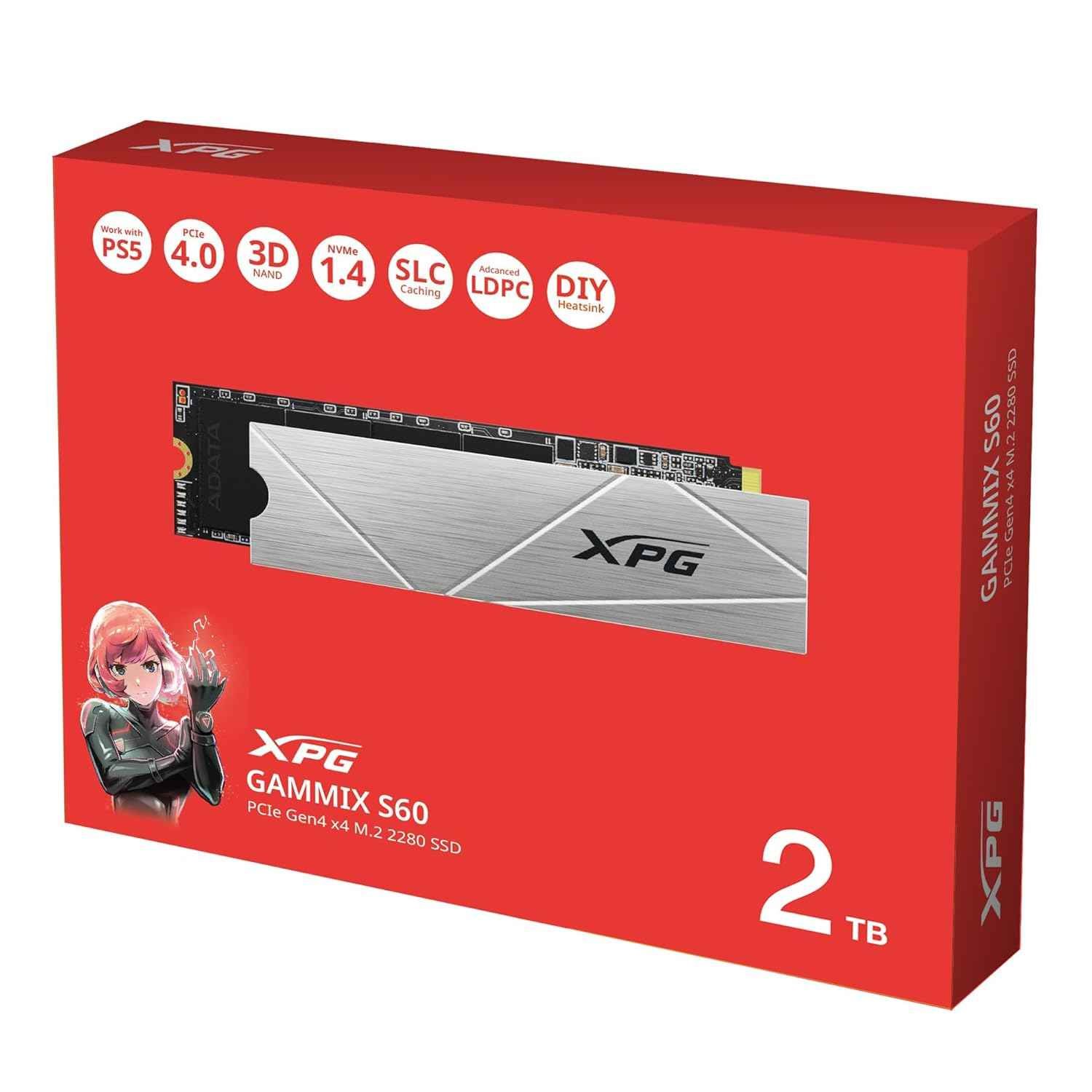 Harddisk Gaming Adata XPG GAMMIX S60 Blade AGAMMIXS60-2T-CS | M.2 NVMe 2TB PCI-Express 4.0 Gen x4 2280 Internal Gaming SSD, Read & Write Speed Upto 5,000/ 4,200MB/s, Compatible with PC, Laptop & Play Station 5