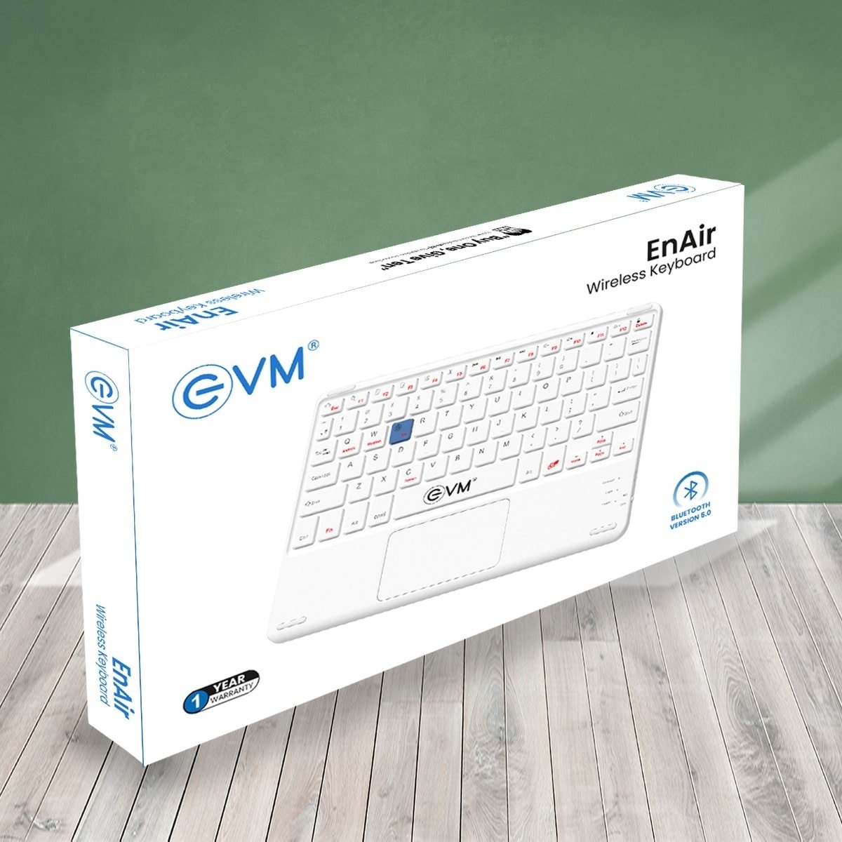 Keyboard EVM EnAir WLK-009 Rechargeable Wireless Keyboard With Touchpad | Bluetooth 5.0 With Type C Interface, 10 Million Clicks, Smooth Keystrokes, Support Windows, MacOS, Android, Linux, Chrome OS, Slim & Lightweight, White