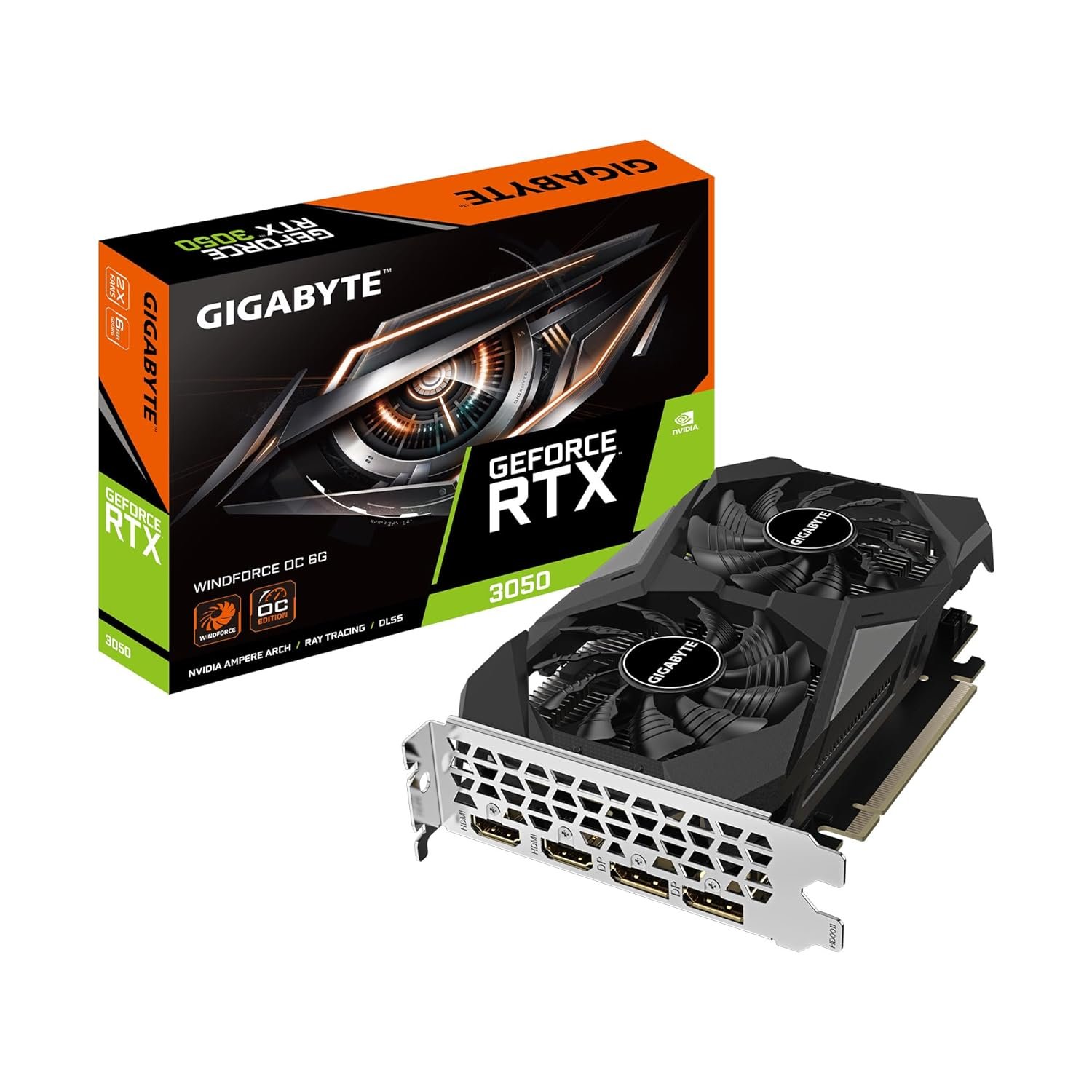 Graphics Card Gigabyte GV-N3050WF2OC V2 6GD | NVIDIA GeForce RTX 3050 WINDFORCE OC 6G Graphics Card, 6GB GDDR6 96-bit Memory Interface, 2 x HDMI 2.1, 2 x Display Port 1.4a