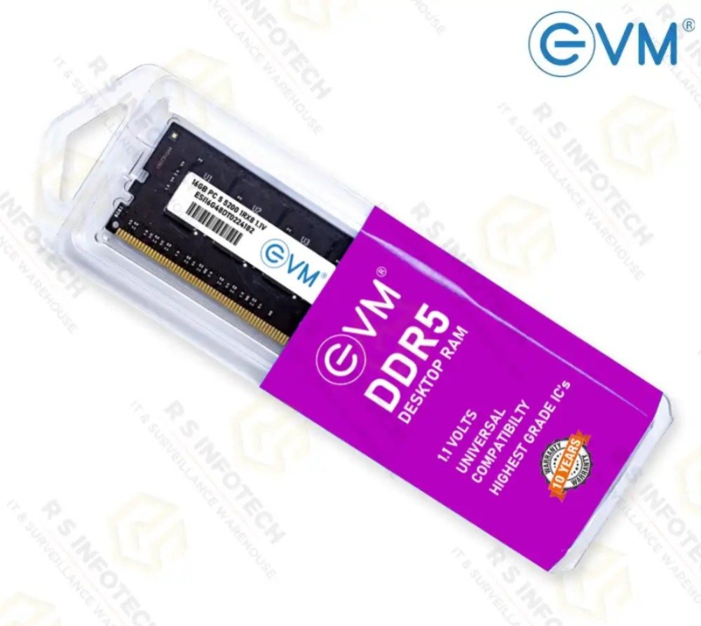 Ram EVM 16GB DDR5 5200MHZ Desktop EVMT16G5200U88P | High Speed Performance, Ideal For Gaming & Editing, Compatible With Intel, AMD & Mac Systems