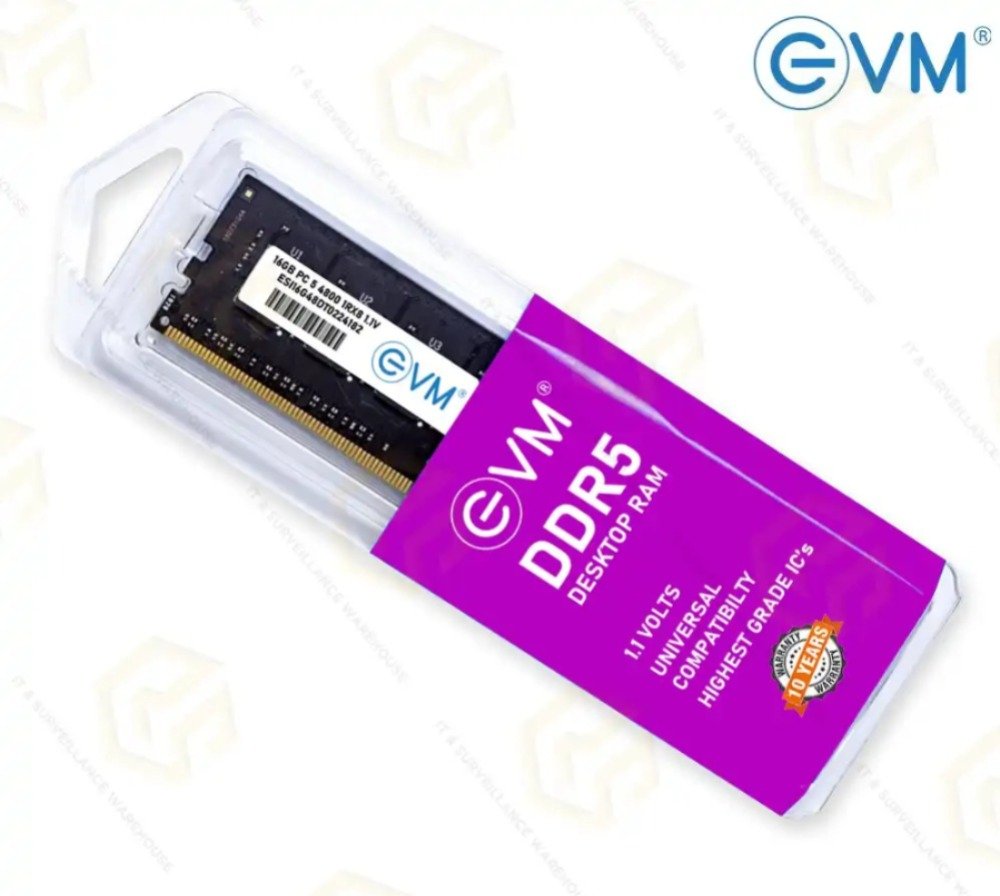 Ram EVM 16GB DDR5 4800 MHZ Desktop EVMT16G4800U88P | High Speed Performance, Ideal For Gaming & Editing, Compatible With Intel, AMD & Mac Systems