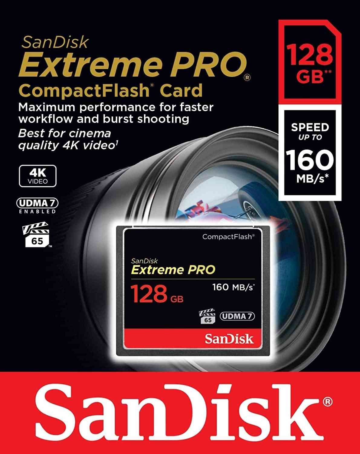 Card SanDisk 128GB SDCFXPS-128G-X46 | Extreme PRO Compact Flash Memory Card UDMA 7 Speed Up to 160MB/s, Maximum performance for faster workflow and burst shooting, Best for cinema quality 4k video