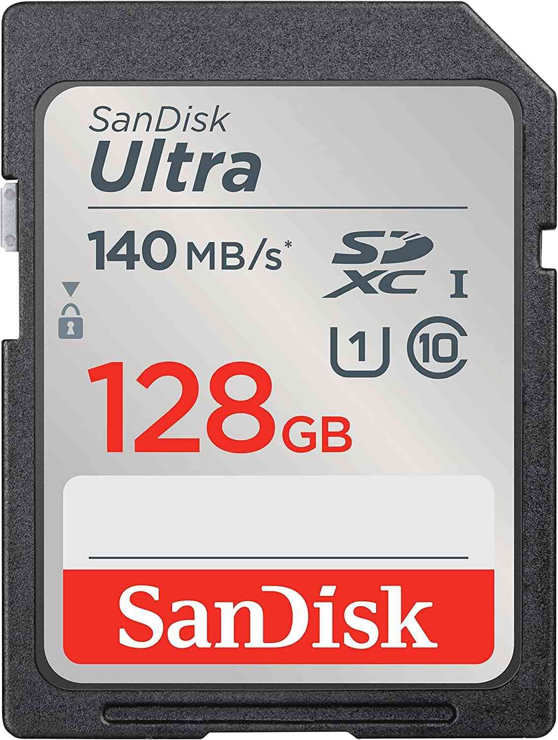 Card SD SanDisk 128GB Ultra SDXC UHS-I Memory Card SDSDUNB-128G-GN6IN | Up to 140MB/s, C10, U1, Full HD, SD Card