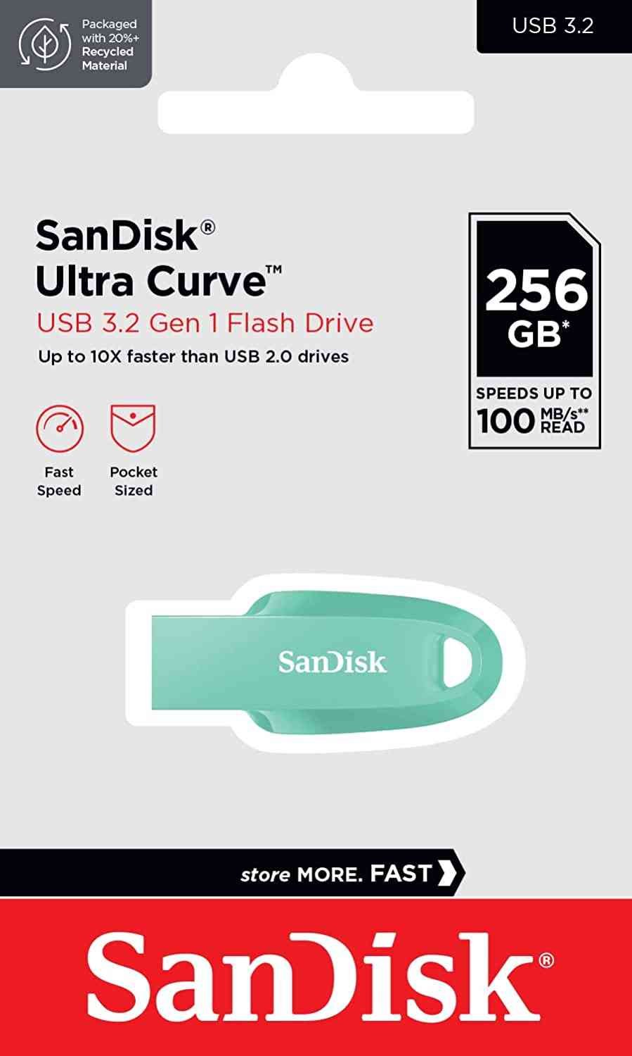 Pendrive SanDisk Ultra Curve Flash Drive SDCZ550-256G-I35G | USB 3.2, 256GB, 100MB/s R | Color: Green