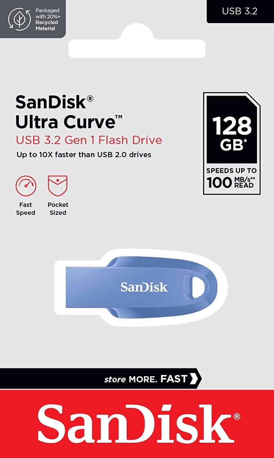 Pendrive SanDisk Ultra Curve Flash Drive SDCZ550-128G-I35NB | USB 3.2, 128GB, 100MB/s R | Color: Navy Blue