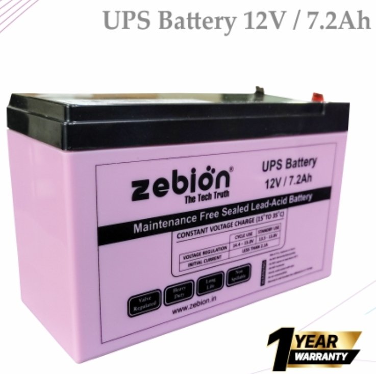 Battery Zebion 12 Volts 7.2 AH for Ups | Sealed Maintenance Free (SMF) Battery
