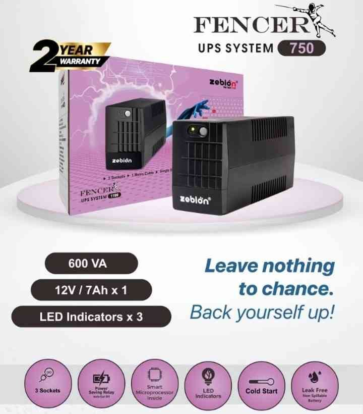 Ups Zebion Fencer 750 | 600VA, Generator Compatiable, Sleep mode charging, Smart Micro Processor, 3 sockets, Very short transfer time, Built-in Automatic Voltage Regulator (AVR) | 2 Years Warranty on UPS & Battery, Color: Black