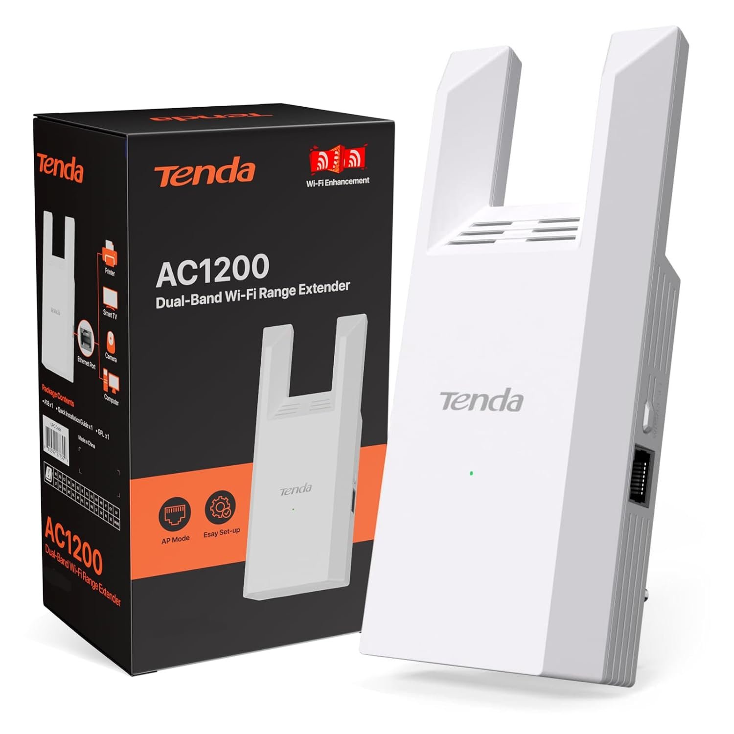 Range Extender Tenda TE-A19 AC1200 Dual Band Wi-Fi Range Extender with Ethernet Port, 5GHz, White
