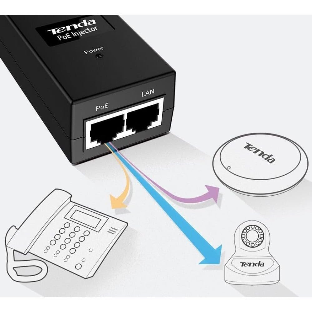 PoE Injector Tenda PoE15F 10/100 Mbps PoE Injector, 15.4W, IEEE 802.3af, RJ-45, Plug & Play, White