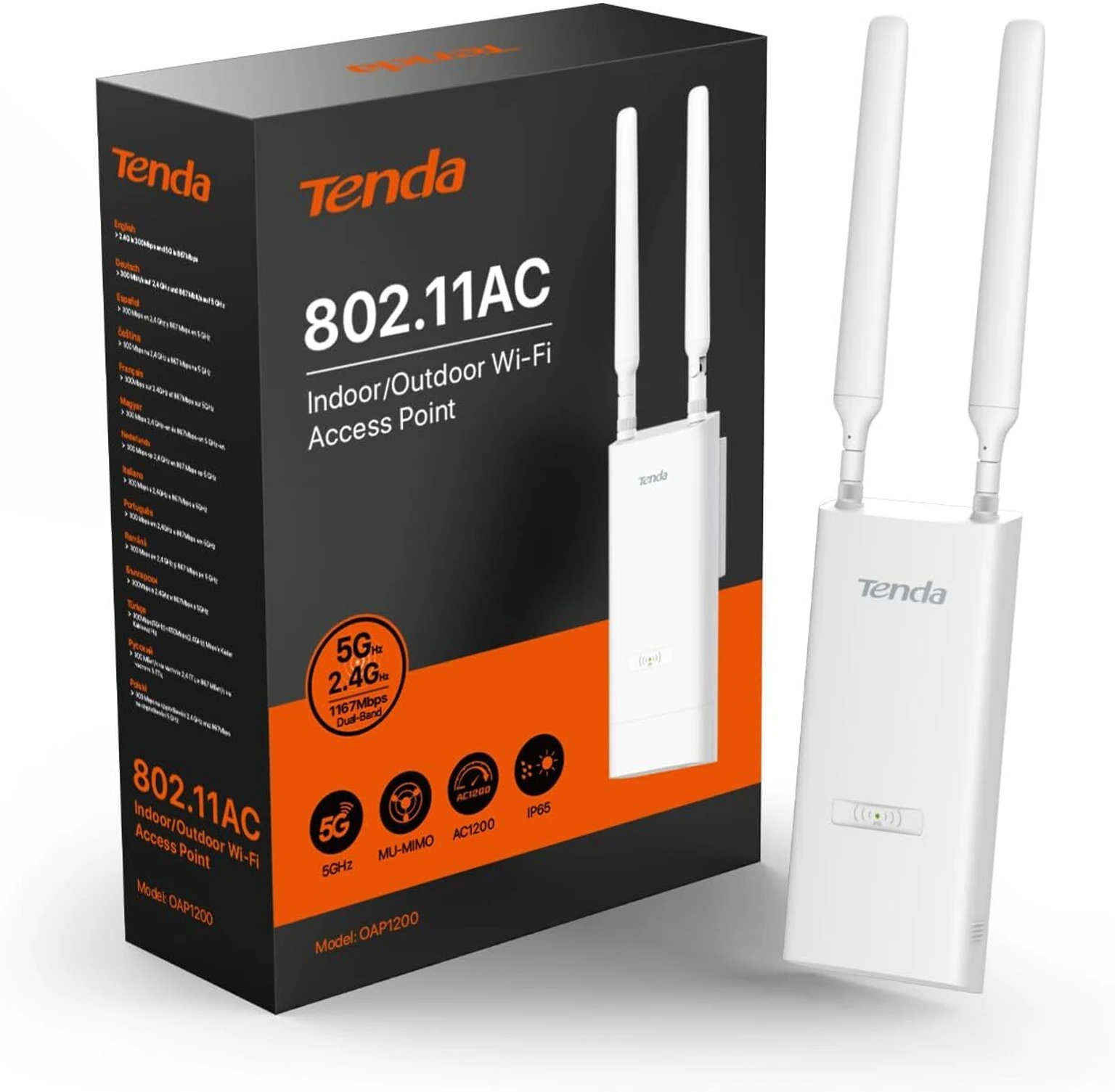Access Point Tenda TEI-OAP1200 AC1200 Outdoor Dual Band Gigabit Wi-Fi Access Point, PoE, IP65, White