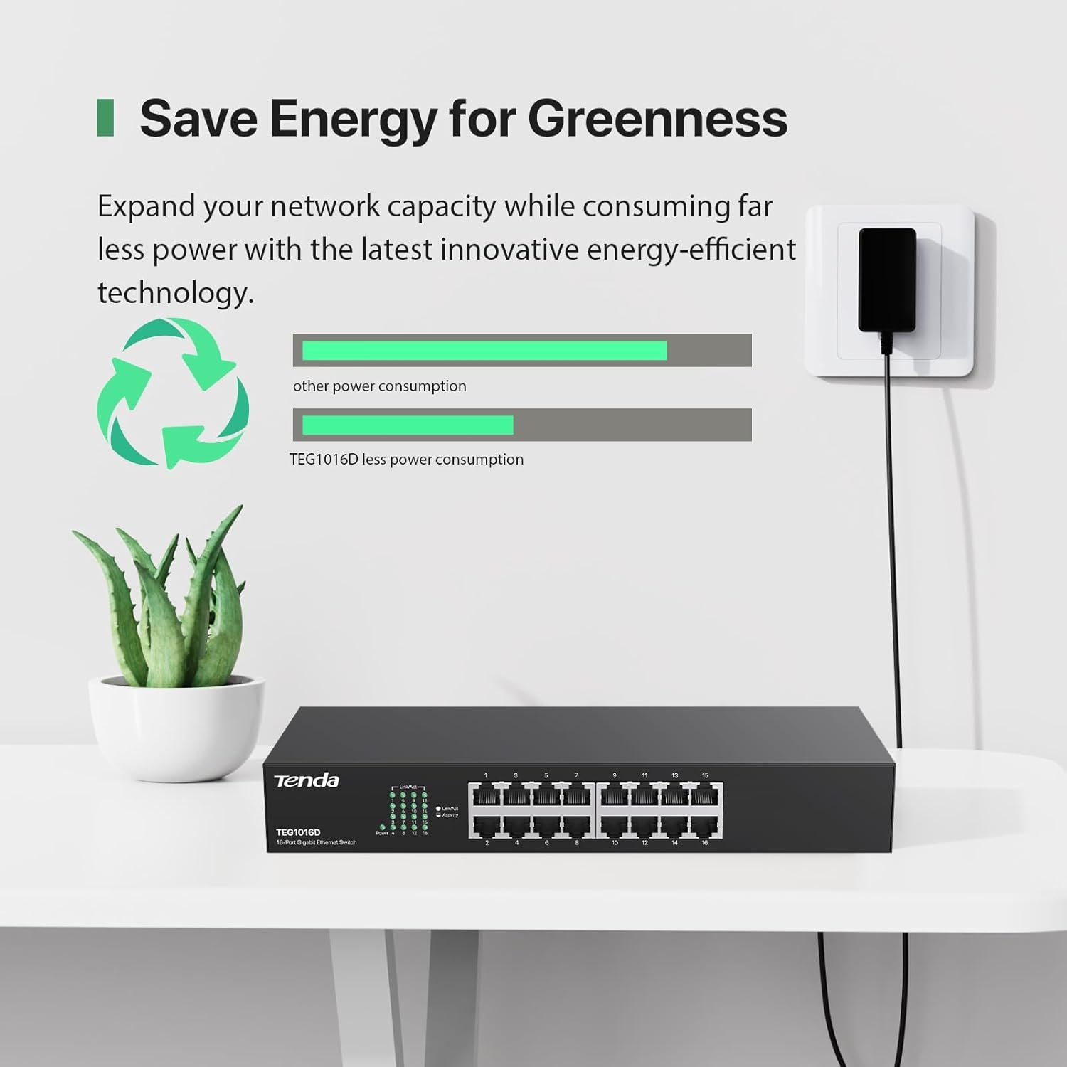 Switch Tenda TEG1016D 16-Port Gigabit Ethernet Desktop/Rackmount Switch, Plug & Play