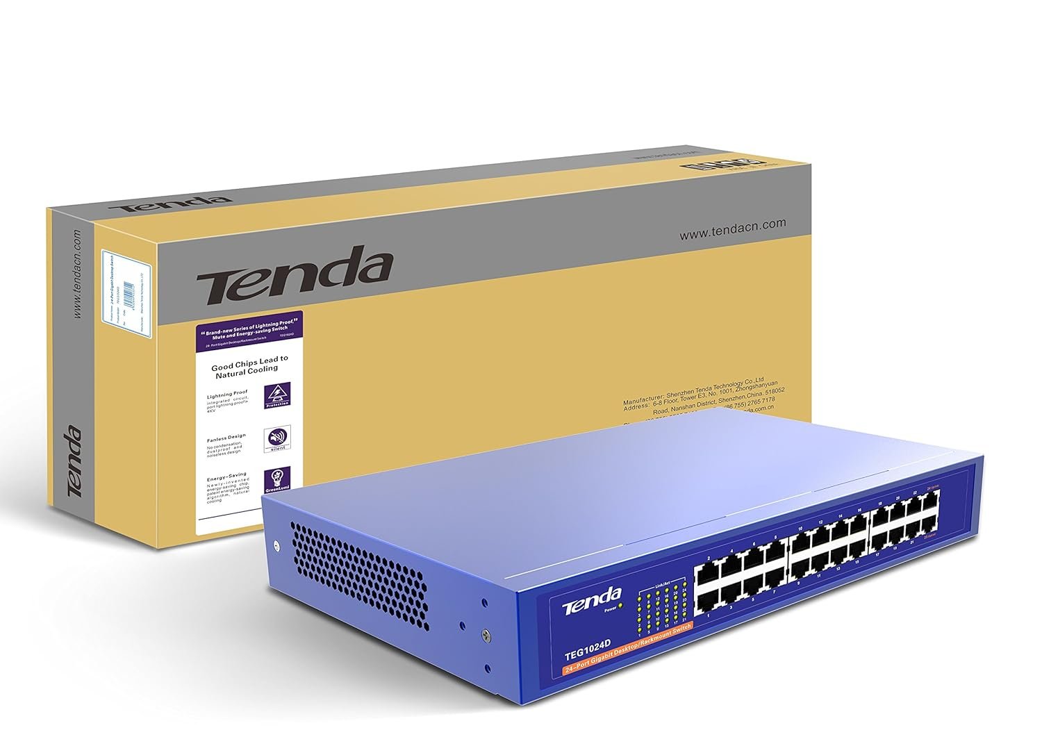 Switch Tenda TEG1024D 24-Port Gigabit Ethernet Desktop/Rackmount Switch, Plug & Play