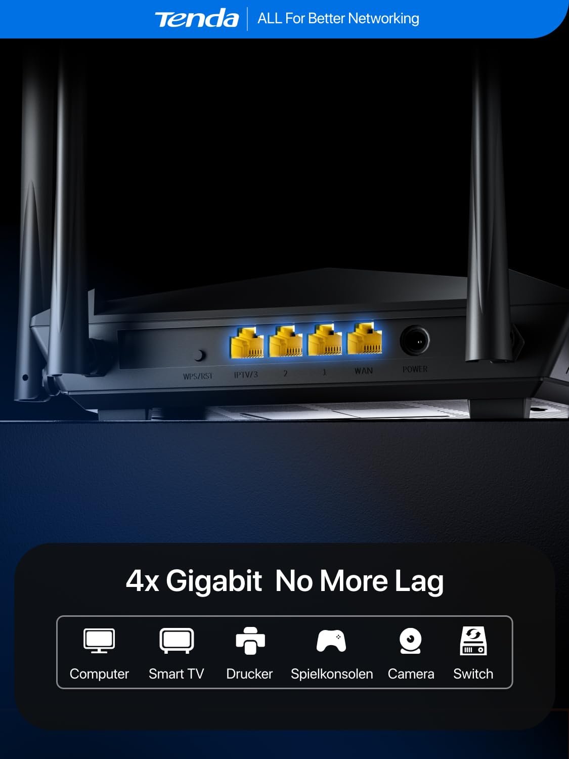 Router Tenda AC10 AC1200 Wireless Smart Dual-Band Gigabit WiFi Router, MU-MIMO, 4 Gigabit Ports, 867Mbps/5 GHz+ 300Mbps /2.4GHz, Support VPN Server, WiFi Schedule, (Black, Not a Modem)