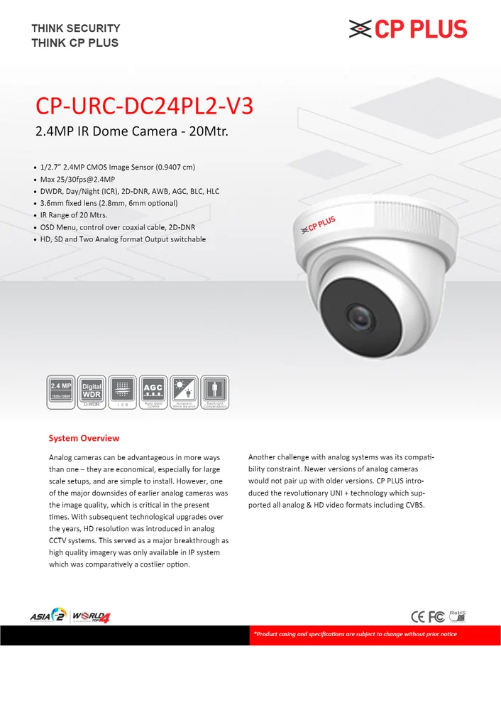 Security Camera CP Plus CP-URC-DC24PL2-V3-0360