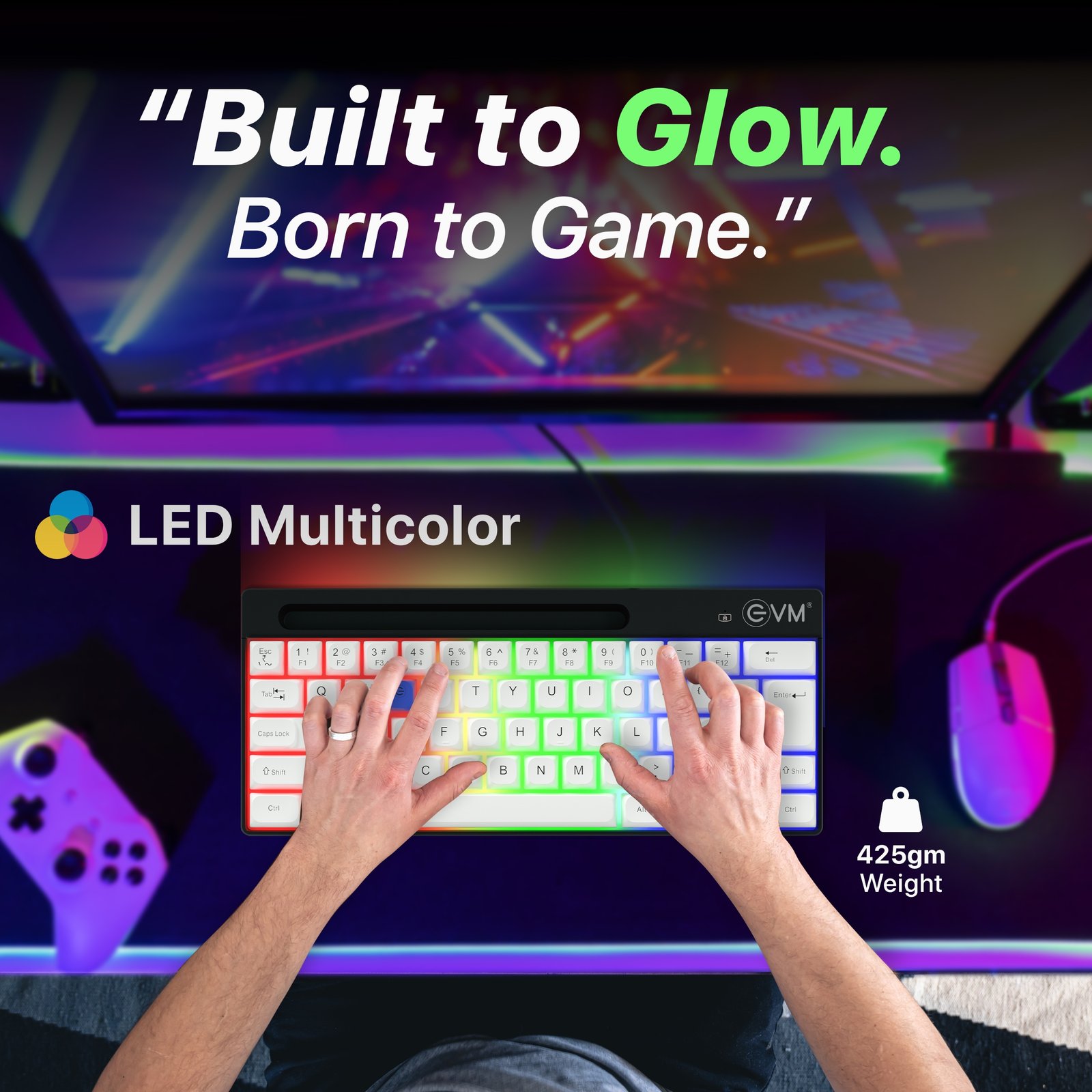 Keyboard EVM EnHype EVM-WDK-612 Wired Gaming Keyboard | 62 Keys, USB Interface, LED Rainbow Backlit, 1.5m Cable Length, Smooth Keystrokes, Mobile Stand, Plug & Play, Black