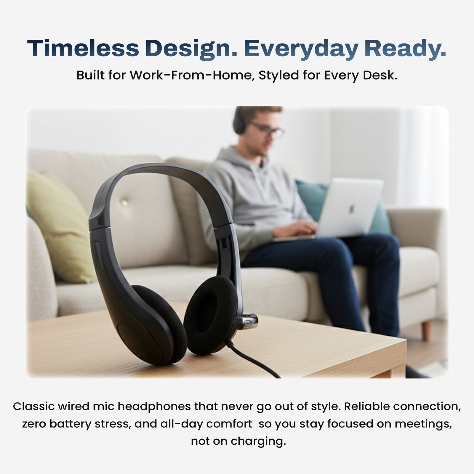 Headphone EVM Wired With Mic EnTune EVM-WDH-02 | Adjustable Stick Mic, 2-In-1 Usage Single & Dual 3.5mm Plug Type, Soft & Comfortable Cushions, Soothing Sound Quality, Adjustabble Headband, Black