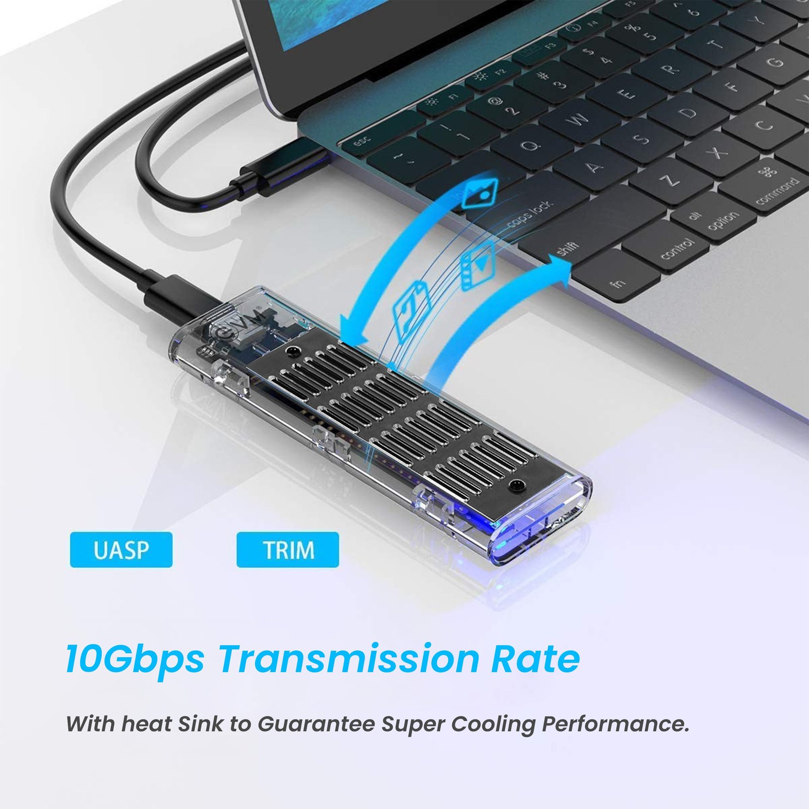 Casing EVM M.2 SATA & NVMe Enclosure EVM-CG-003 | USB 3.1 Gen2 Type C, 10Gbps Data Transfer, Transparent