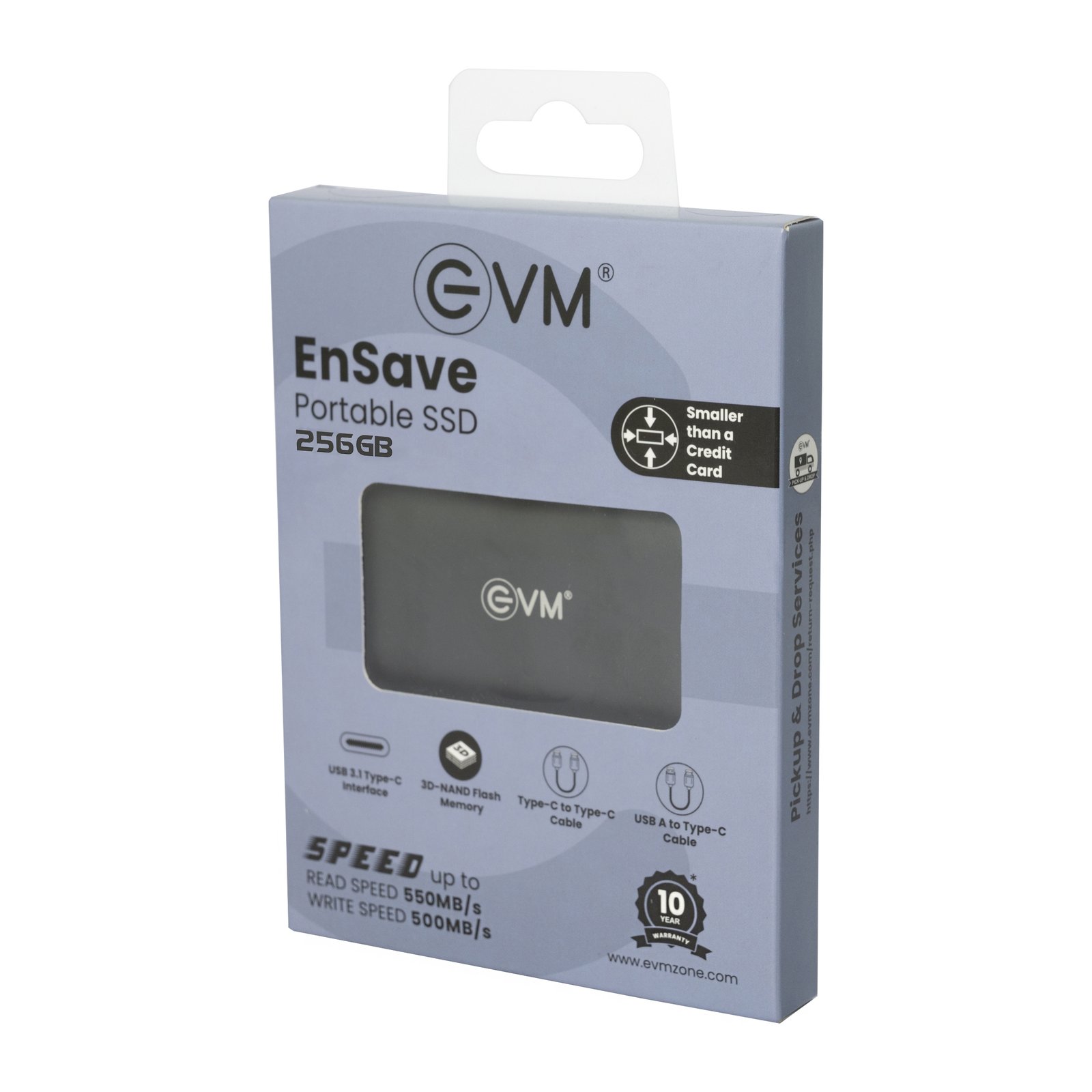 Harddisk EVM EnSave External SSD 256GB EPSSD/256GB | Smallest Portable SSD, 550 MB/s Read & 500 MB/s Write Speed, M.2 USB 3.1 Gen 2 Type C Interface, Compatible With All PCs & Laptops with USB Port, Black