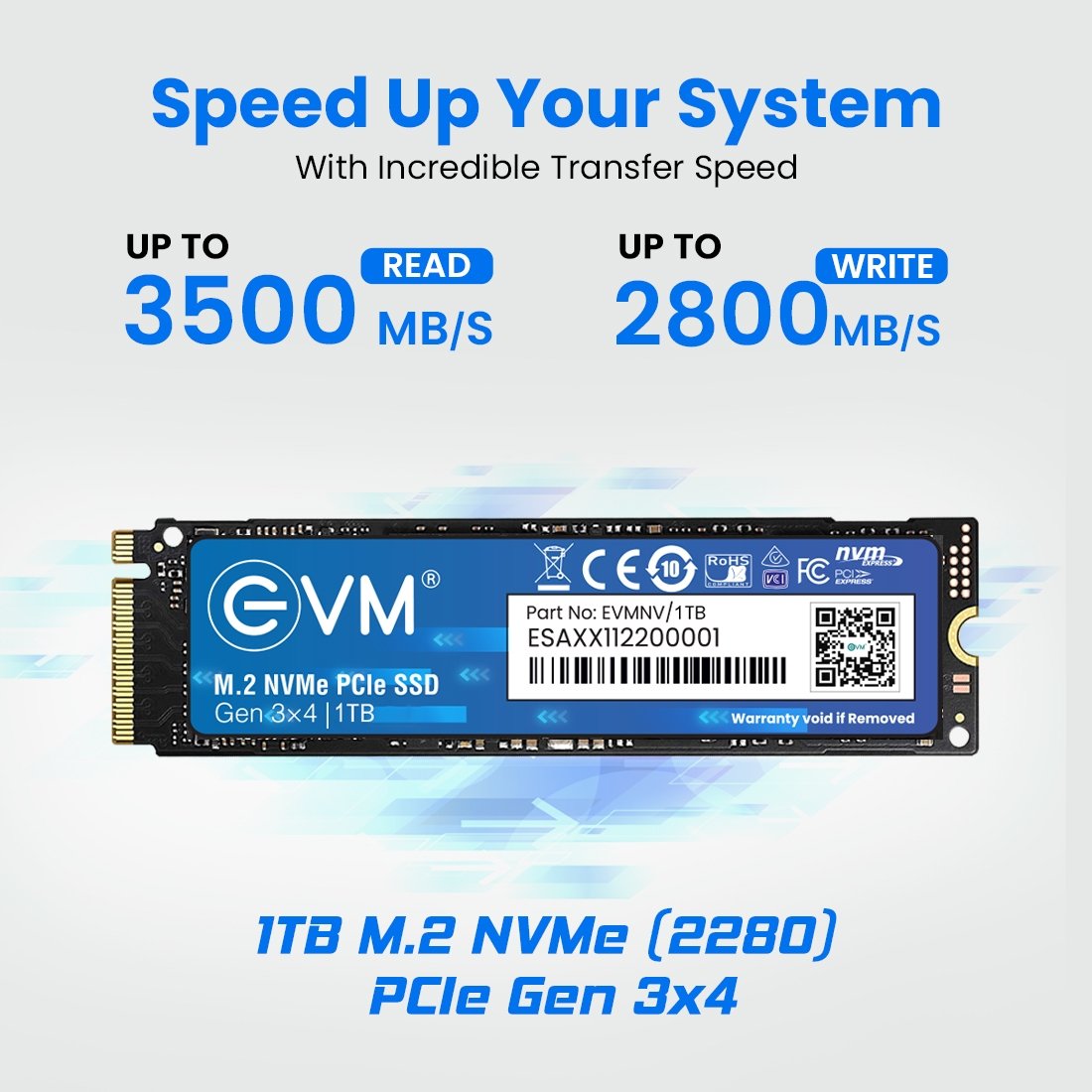 Harddisk EVM 1TB M.2 NVMe SSD 2280 EVMNV/1TB | PCIe Gen3x4 Internal SSD | 3500MB/s Read | 2800MB/s Write | 3D NAND Flash | Ultra Fast Storage | High Performance | for Laptop & Desktop