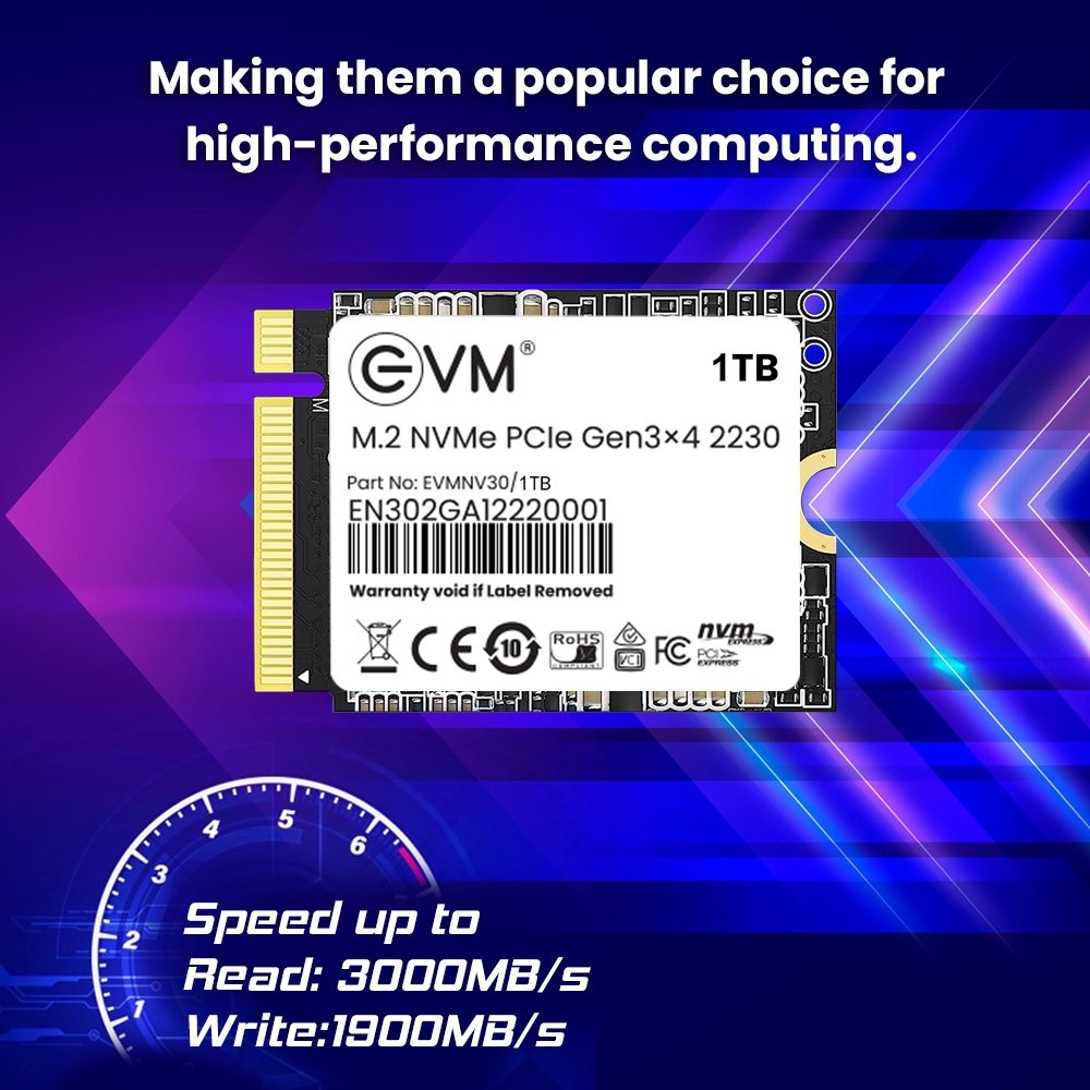 Harddisk EVM EVMNV30/1TB M.2 NVME PCle Gen 3x4 (2230) SSD | 3D NAND Flash, High Speed Performance Up to 3000MB/s Read & 1900MB/s Write Speed