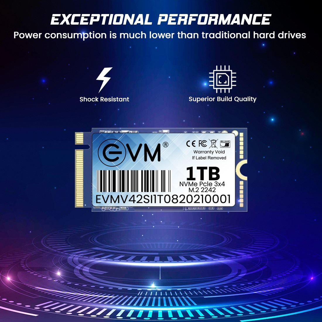 Harddisk EVM EVMNV42/1TB M.2 NVME PCle Gen 3x4 (2242) SSD | 3D NAND Flash, High Speed Performance Up to 2100MB/s Read & 1900MB/s Write Speed, SATA III 6Gb/s Interface, Black