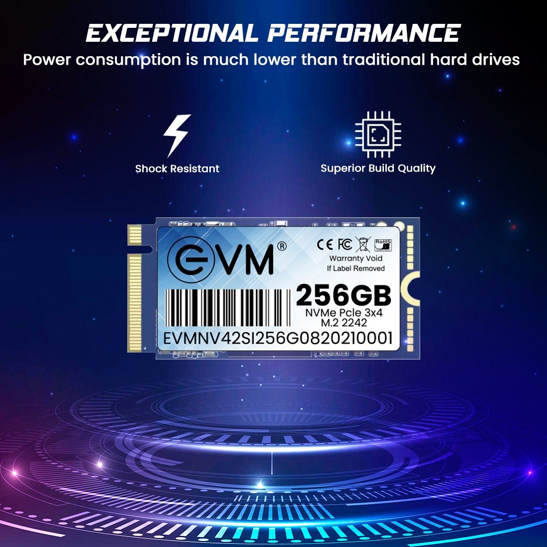 Harddisk EVM EVMNV42/256GB M.2 NVME PCle Gen 3x4 (2242) SSD | 3D NAND Flash, High Speed Performance Up to 2000MB/s Read & 900MB/s Write Speed, SATA III 6Gb/s Interface, Black