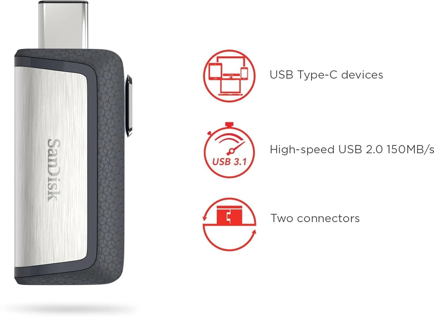 Pendrive SanDisk 128GB Ultra Dual Drive USB Type-C / USB 3.1 Flash Drive - 150MB/s | SDDDC2-128G-I35