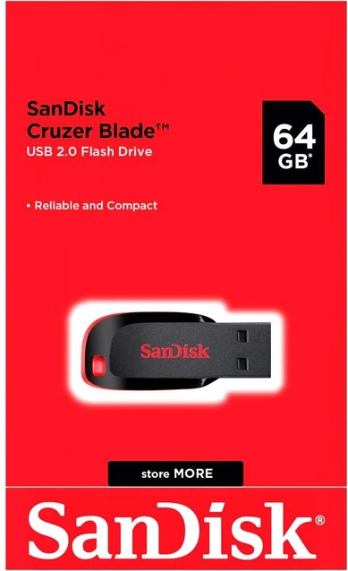 Pendrive SanDisk 64GB Cruzer Blade USB 2.0 Flash Drive - Compact Design | SDCZ50-064G-I35