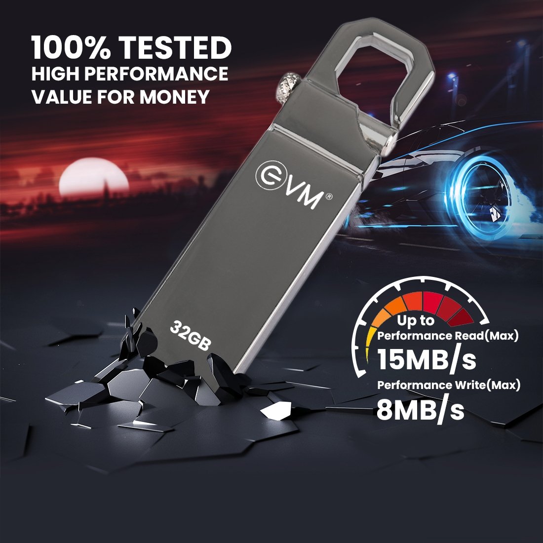 Pendrive EVM EnStore 32GB Metal USB 2.0 Flash Drive | High Read Speeds up to 15MB/s & Write Speeds up to 8MB/s, Durable Metal Casing, Ideal for Data Transfer & Storage, Silver