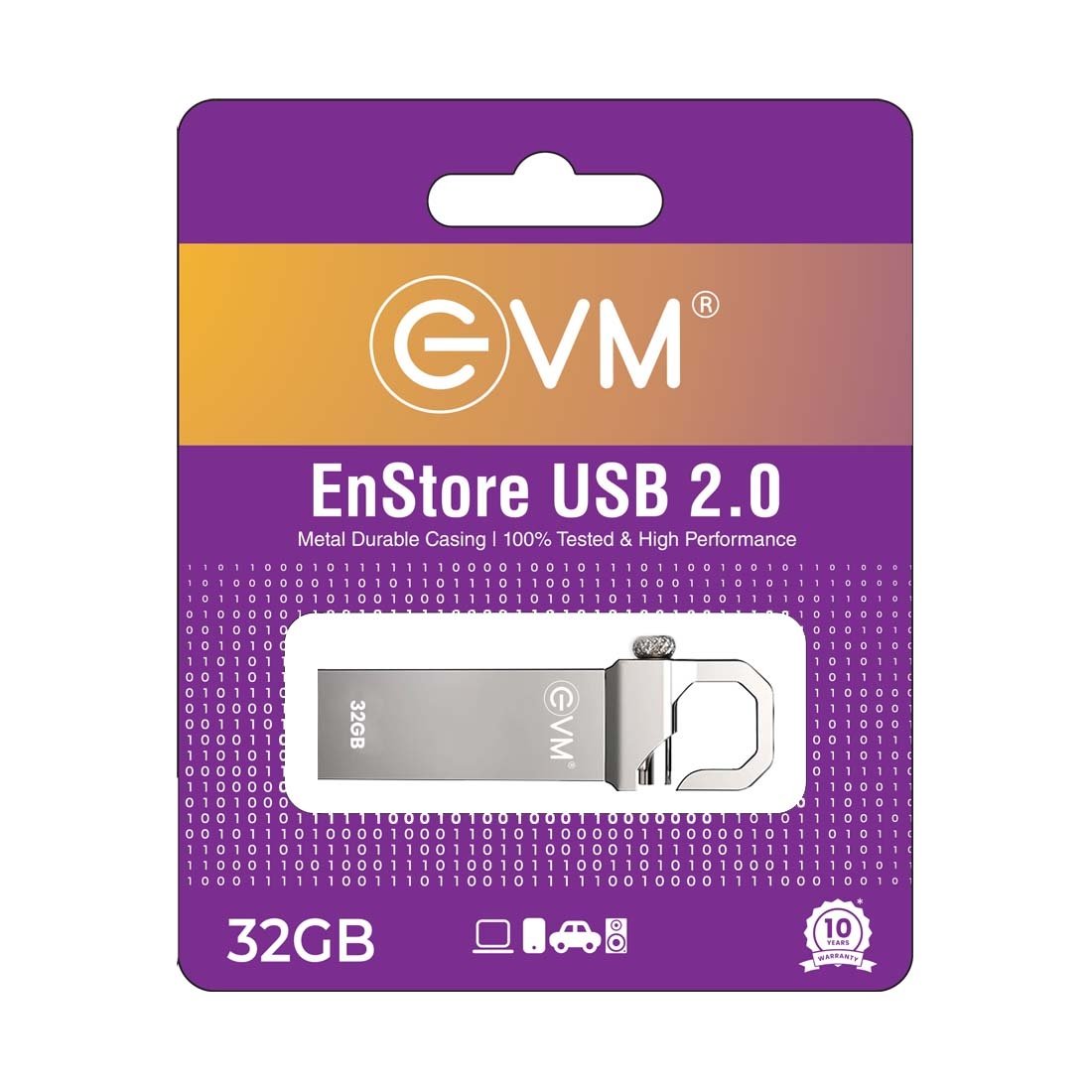 Pendrive EVM EnStore 32GB Metal USB 2.0 Flash Drive | High Read Speeds up to 15MB/s & Write Speeds up to 8MB/s, Durable Metal Casing, Ideal for Data Transfer & Storage, Silver