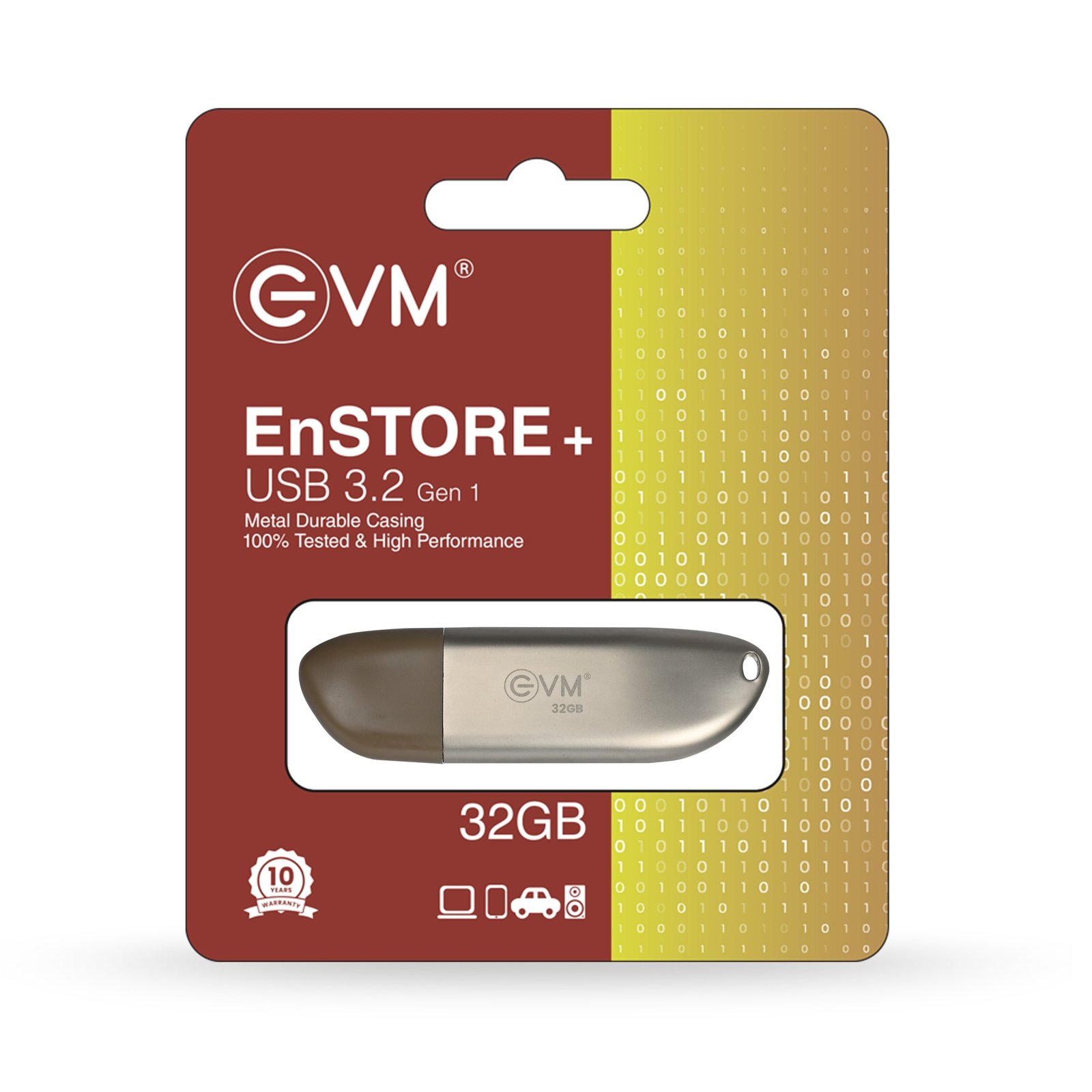 Pendrive EVM EnStore+ 32GB Metal USB 3.2 Flashdrive | High Performance with up to 100MB/s Read, Durable Metal Casing, Ideal for Fast Data Transfer & Storage Solution, Brown