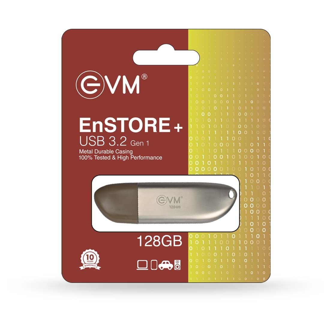 Pendrive EVM EnStore+ 128GB Metal USB 3.2 FlashDrive | High Read Speeds up to 100MB/s & Write Speeds up to 30MB/s, Durable Metal Casing Brown