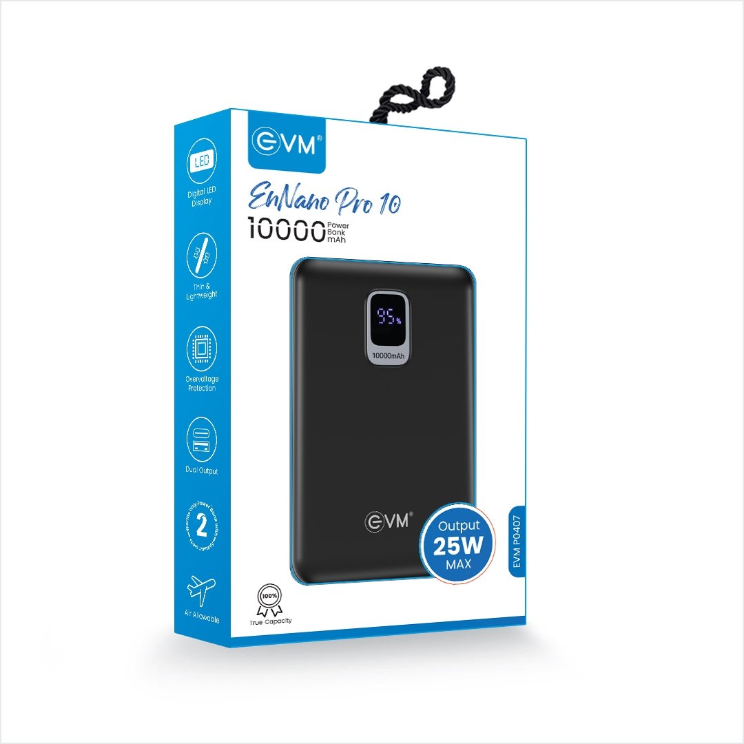 Power Bank EVM Ennano Pro 10 EVM-P0407 10000MAH 25W, Li-polymer, Silver