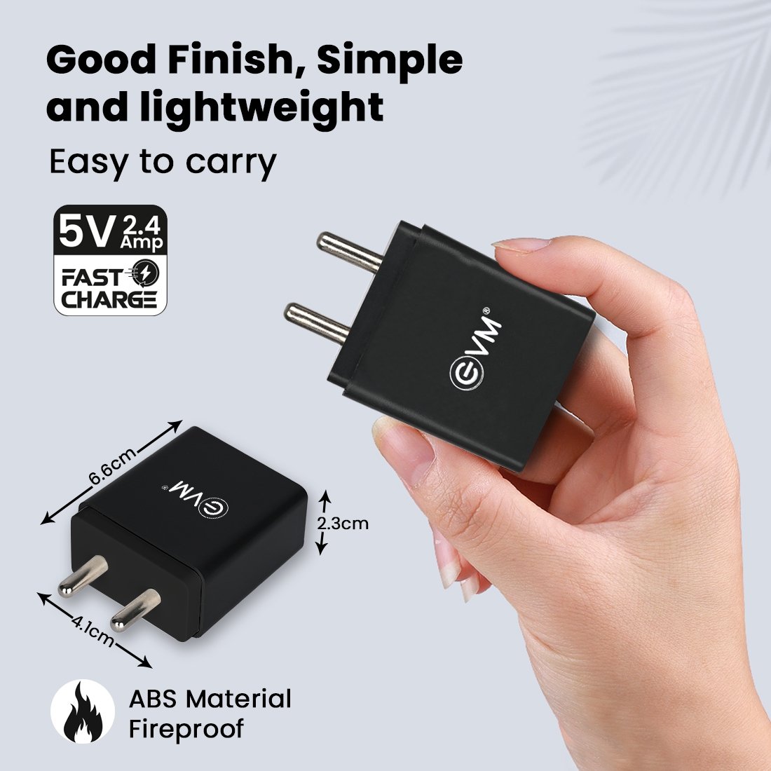 Charger EVM Dual USB with Type C Cable EVM-CH-04 | For Android Smartphone, 5V Fast Charger, 2.4A Output