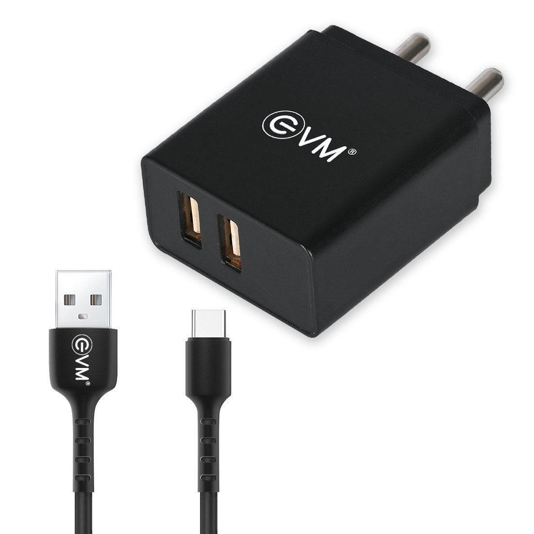 Charger EVM Dual USB with Type C Cable EVM-CH-04 | For Android Smartphone, 5V Fast Charger, 2.4A Output