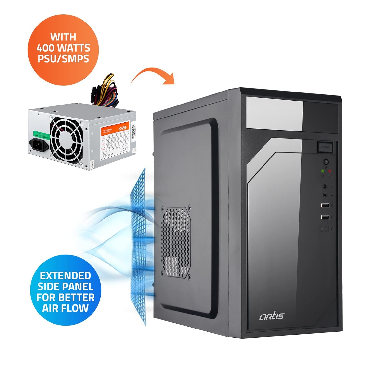 Cabinet Artis 2620 3.0 (2x2.0+1x3.0) USB Computer Cabinet | Support Micro ATX Motherboard, 1 X 80mm Fan With 400C Plus Power Supply