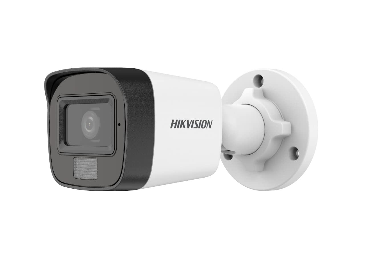Speaker Security Camera Hikvision DS-2CE16D0T-LPTS | 2MP Two Way Audio Fixed Mini Bullet Camera, Smart-Hybrid Light, 3.6mm Fixed Focal Lens, Built-In Mic & Speaker, Water & Dust Resistant, White