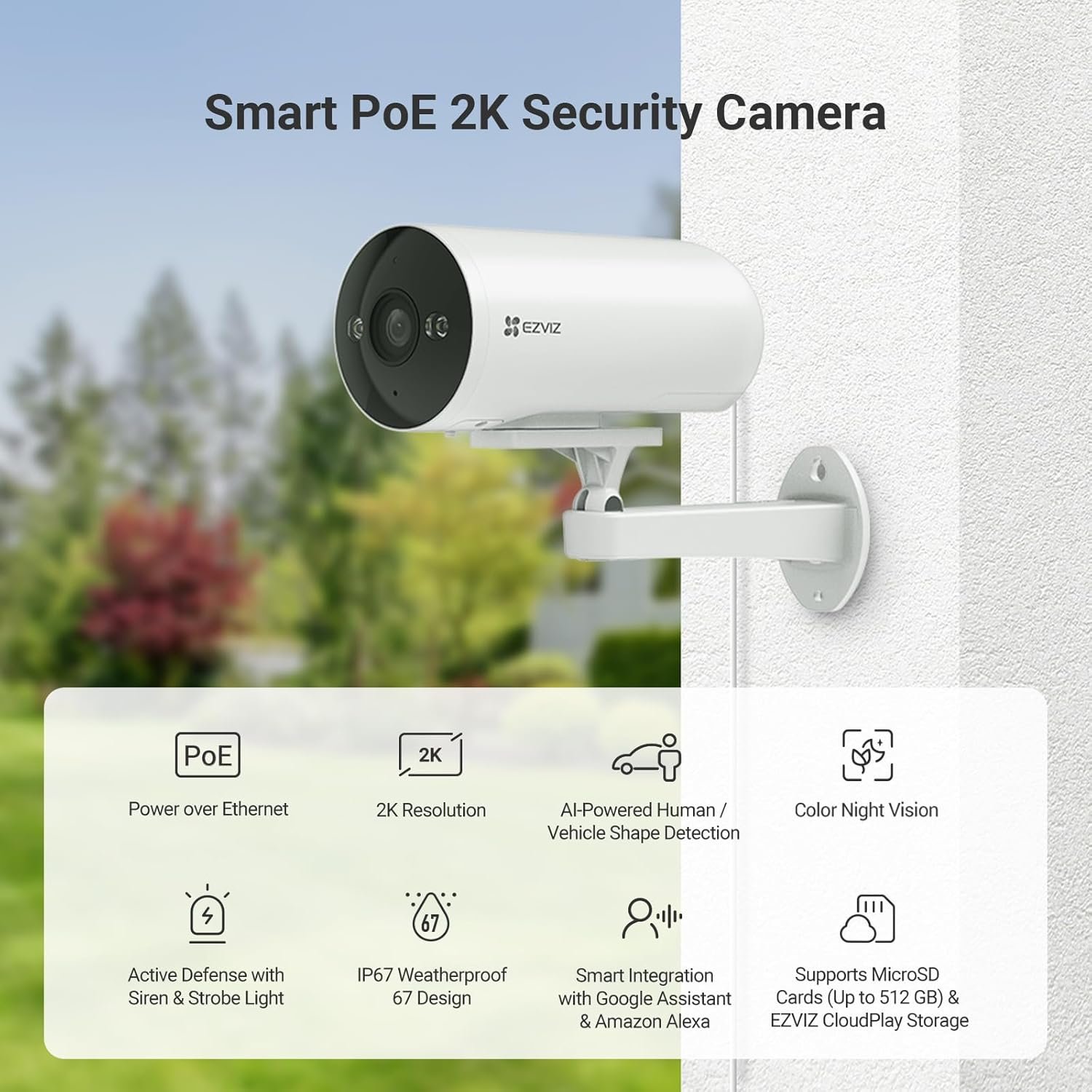 Security Camera Hikvision Ezviz CS-H5 PoE 3MP 4G 4MM Smart Home Camera | 2K Resolution, Ai Based Human/ Vehicle Detection, Color Night Vision, Supports Microsd Upto 512GB, White