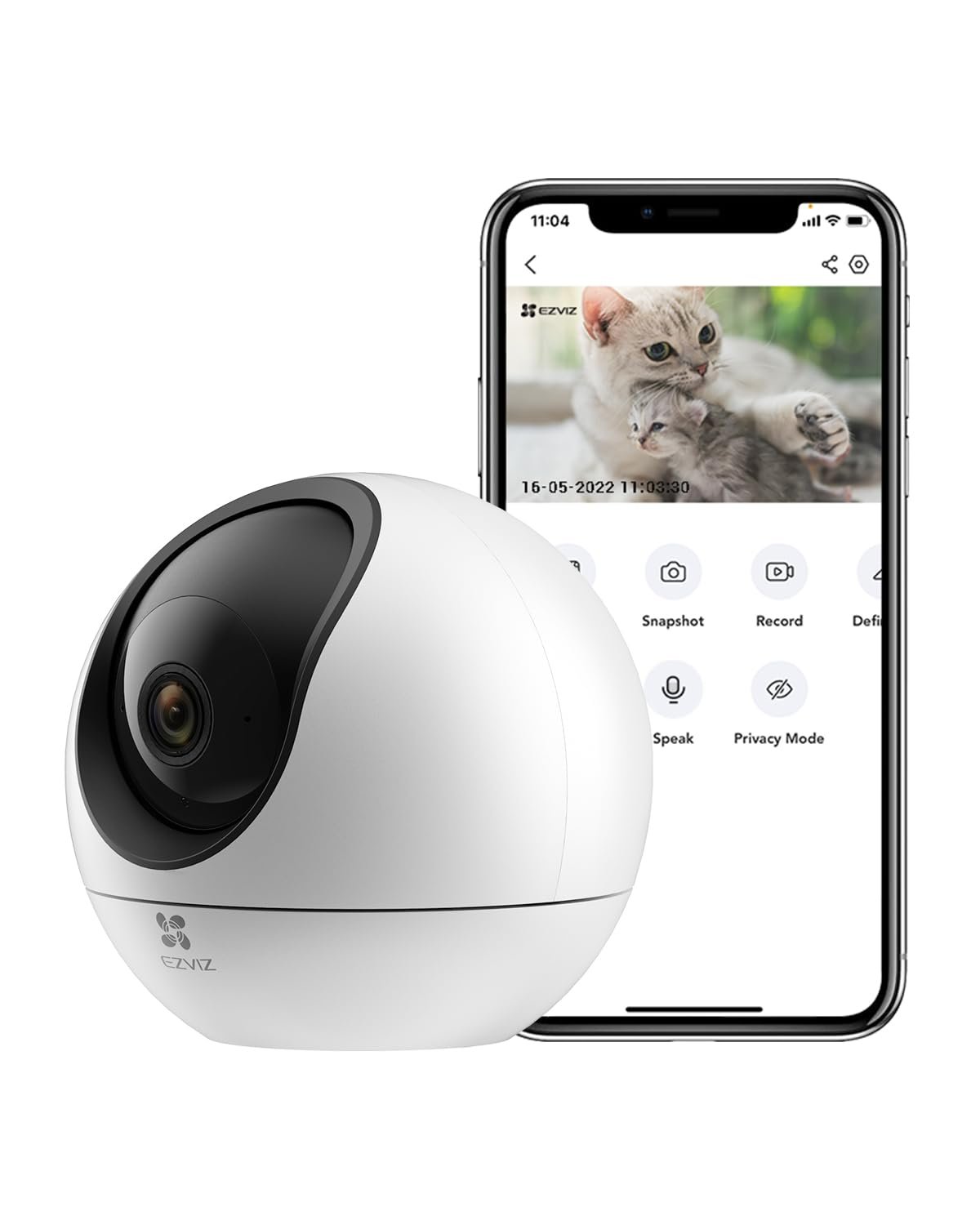 Security Camera Hikvision Ezviz CS-C6 2K+ 4MP, W2 Smart Home WiFi Camera | Indoor CCTV Camera, Pan/ Tilt 360° View, 2-Way Talk, Color Night Vision, Support SD Card Storage Upto 256GB, Alexa Support, White