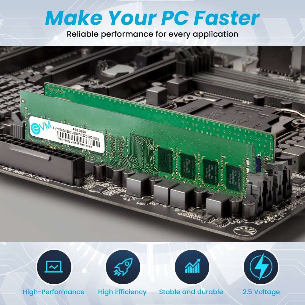 Ram EVM 4GB DDR4 3200MHZ Desktop EVMT4G3200U88P | Unleash Your System's Full Potential, Perfect for Gamers, Office Work