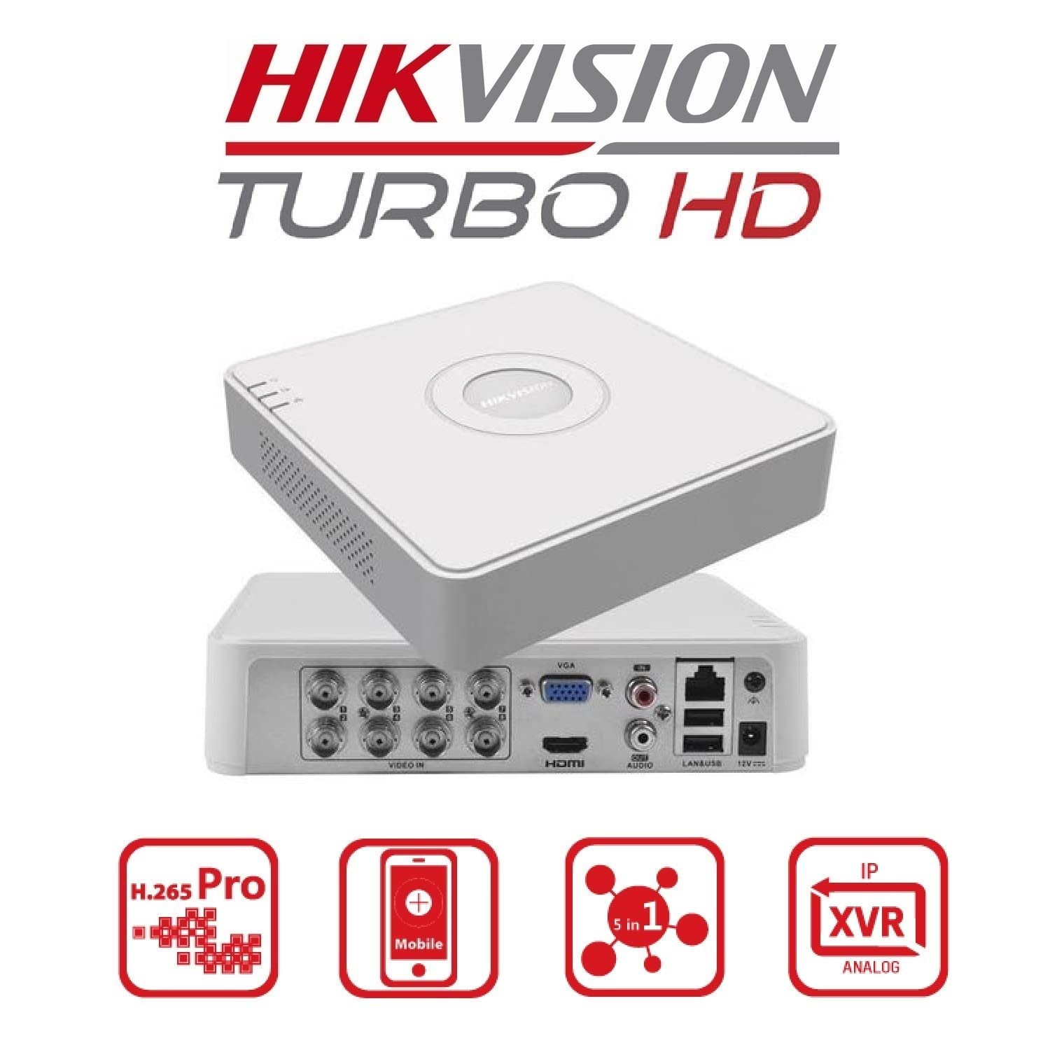 SDVR Hikvision Value Series DS-7108HGHI-K1 | 1080p Lite 2MP 8 channel Mini 1U H.265 DVR, Human / Vehicle Analysis, 1 SATA interface, 2×USB 2.0, HDMI / VGA output