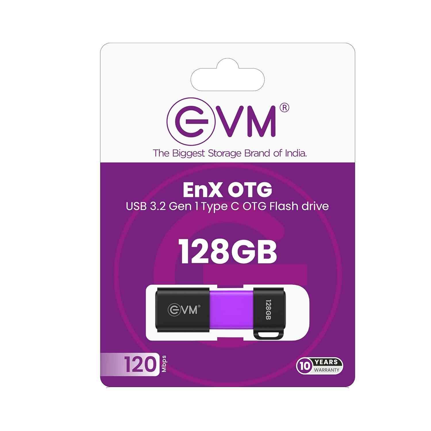 Pendrive EVM EnXO 128GB USB 3.2 Gen 1 Type C OTG Flash Drive ENXO/128G | High Speed Upto 120MB/s Read & 50MB/s Write Speed, Universal Compatibility, Black