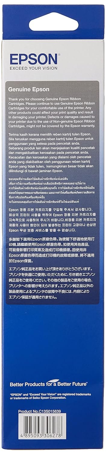 Ribbon Cartridge Epson C13S015639 | Original Epson Ribbon Cartridge For LQ-310 Printer, 10.0 Meters / 32.8 Feet, Black