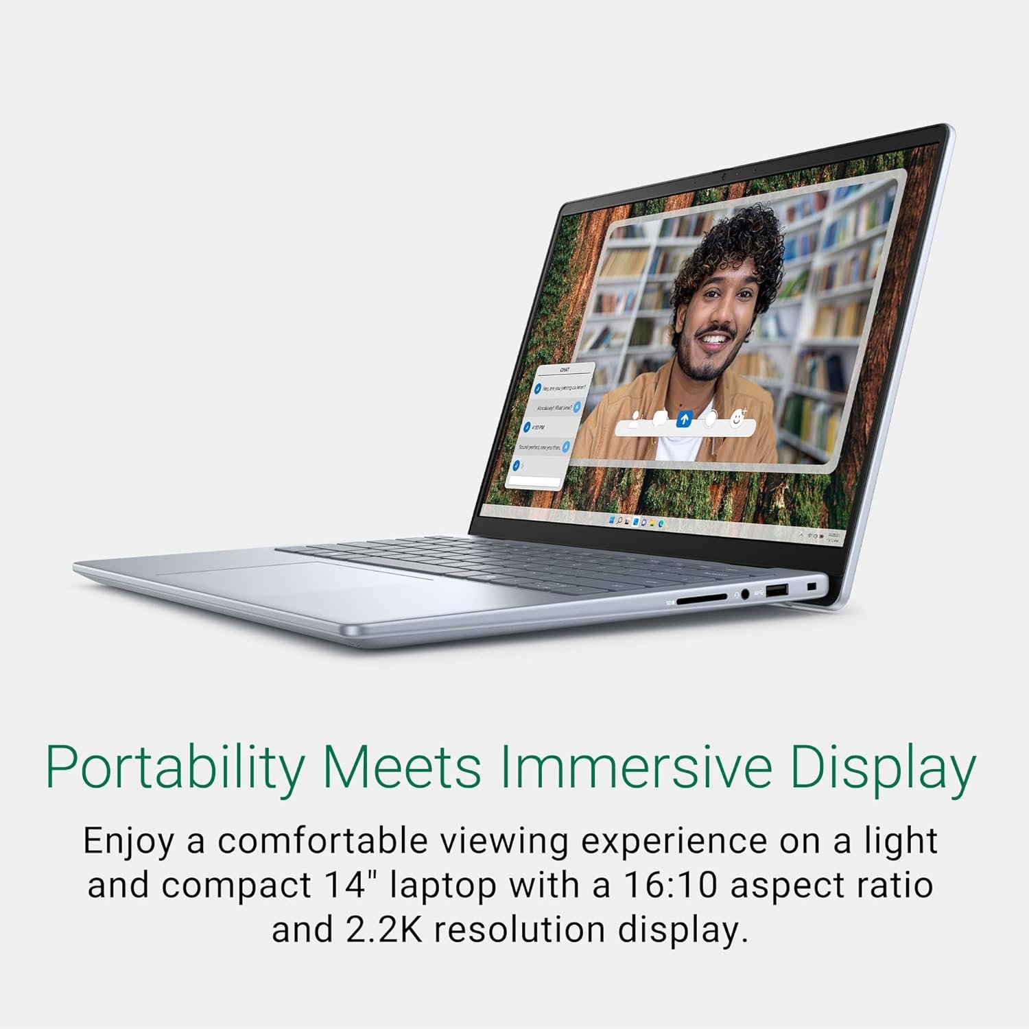 Laptop Dell Inspiron 5445 14β³ FHD+ (250 nits, ComfortView), AMD Ryzen 7 8840U, 16GB LPDDR5 RAM, 512GB NVMe SSD, Radeon graphics, backlit keyboard, fingerprint reader, Windows 11 + Office 2021, Ice Blue, includes bag.
