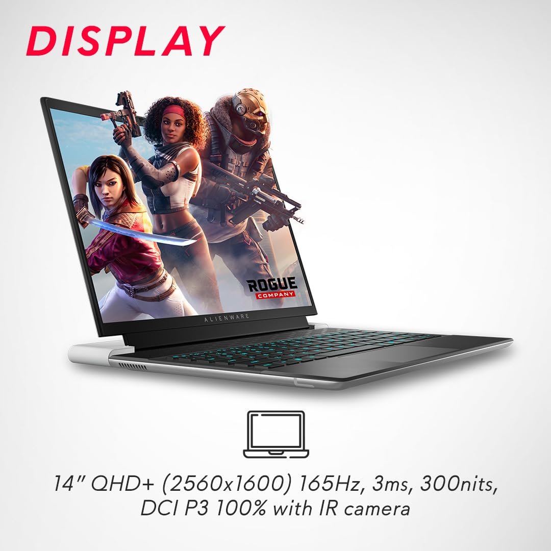Laptop Dell Alienware X14 R2 | 14″ QHD+ 165Hz, Intel Core i7-13620H (13th Gen), 32GB LPDDR5 RAM, 1TB NVMe SSD, NVIDIA RTX 4060 8GB, Windows 11 + Office 2021, AlienFX keyboard, Lunar Silver, 1.91 kg, no bag.