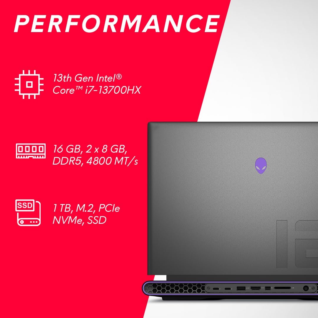 Laptop Dell Alienware M16 R1 | 16″ gaming laptop, Intel Core i7-13700HX (13th Gen), 16GB DDR5 RAM, 1TB NVMe SSD, Windows 11 + Office 2021, built for high-performance gaming and heavy workloads.