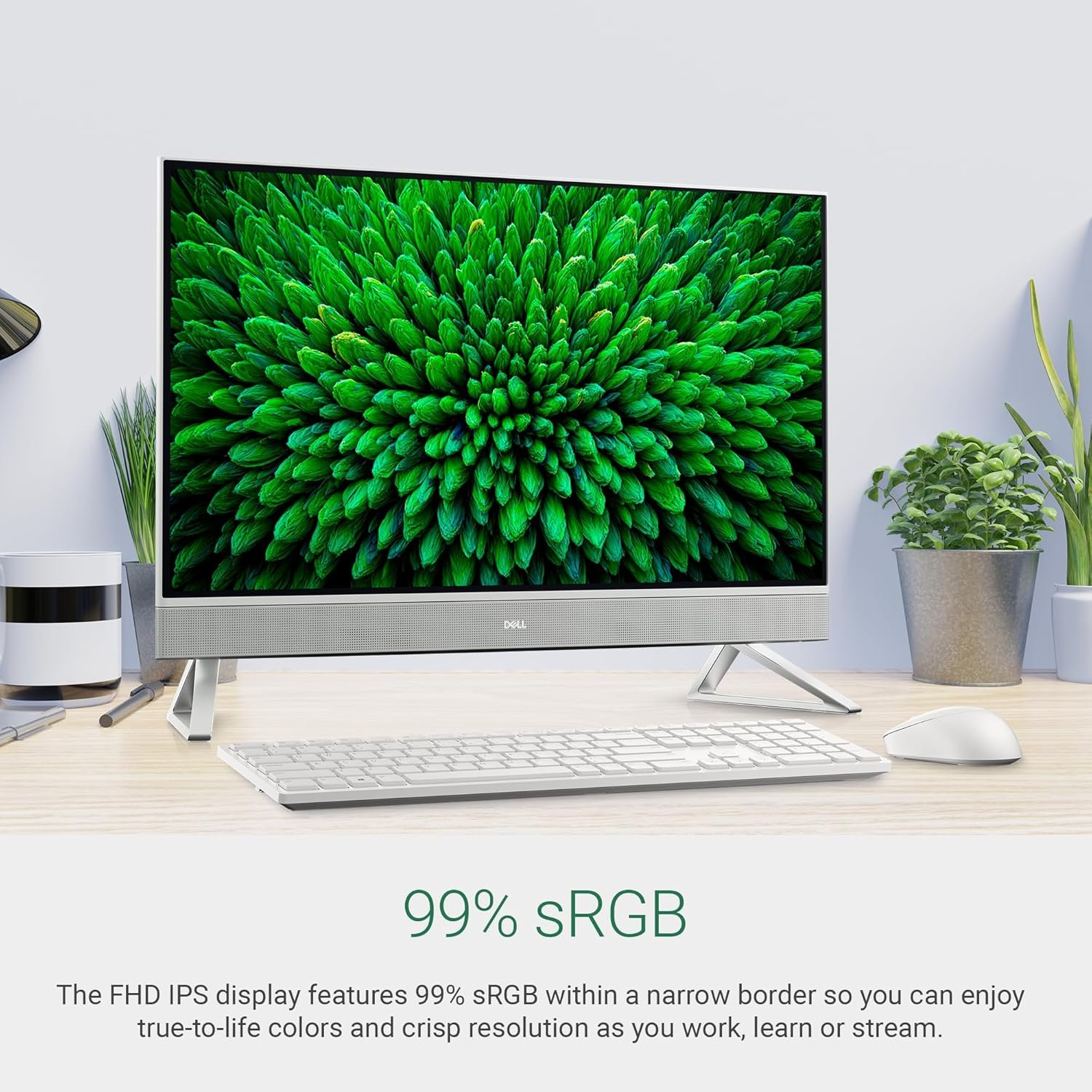 Desktop Dell AIO EC27250 | 13th Gen Intel Ci5-1334U Processor, 16GB DDR5, 512GB NVMe SSD, Win11 + MSO 24 + M366, 1Yr McAfee, 27 Inch Non-Touch FHD 5MP IR Tiltable Camera, Integrated, Wireless Keybd & Mouse, White